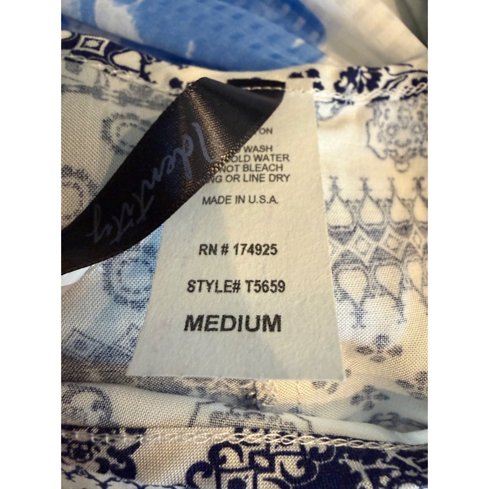 Identity Women's Medium Blue White Boho Paisley Print Spaghetti Strap Tank Top - Picture 4 of 4